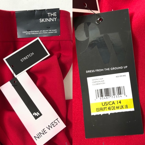 Nine West Waist Band Skinny Leg Crimson Red Versatile Stretch Pants Trousers 14 - Picture 9 of 15